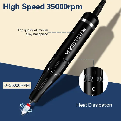 Vista 3 de YOKE FELLOW Taladro de uñas profesional - Taladros de uñas de 35000 RPM para uñas acrílicas, máquina profesional de brocas de uñas para eliminación