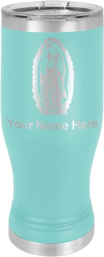 Vista 16 de LaserGram Taza Pilsner aislada al vacío de 14 onzas, Virgen de Guadalupe, grabado personalizado incluido (negro)