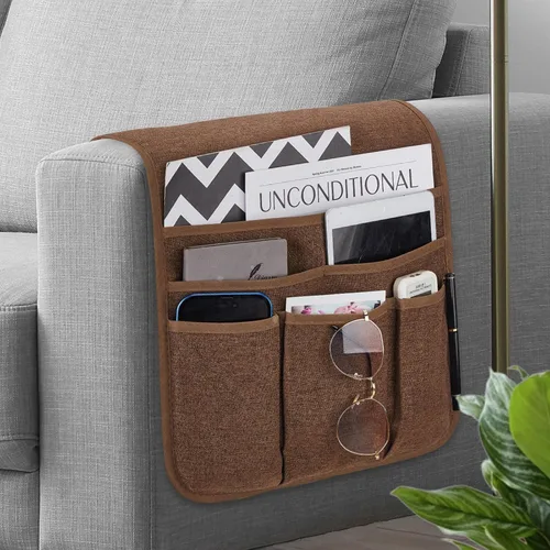 Vista 14 de Teniux - Organizador de apoyabrazos antideslizante con soporte para mando a distancia para sillón reclinable, con 5 bolsillos para revista, tableta