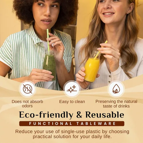 Vista 4 de Botellas de leche de vidrio de 10 onzas con tapas y popotes (paquete de 9) pequeños vasos herméticos con tapas, botellas reutilizables para jugos