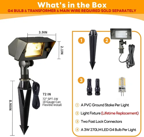 Vista 7 de Gardenreet Luz de Inundación de Bajo Voltaje para Exteriores - Luz LED de Lavado de Pared de Latón Sólido 12V, Paisajística de Cableado Fijo