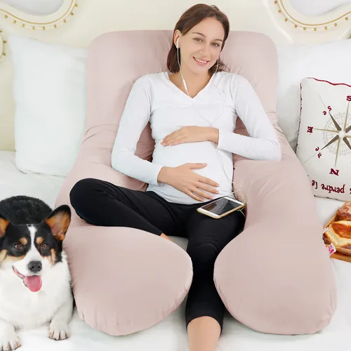 Vista 8 de Meiz - Almohadas de embarazo refrescantes para dormir, almohada corporal de maternidad para mujer embarazada, en forma de U, con funda de jersey