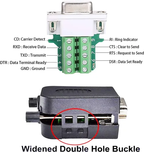 Vista 5 de DB9 Conector de ruptura, (2 unidades, macho+2 piezas hembra) DB9 placa de ruptura sin soldadura RS232 D-SUB DB 9 macho hembra bloque de terminales