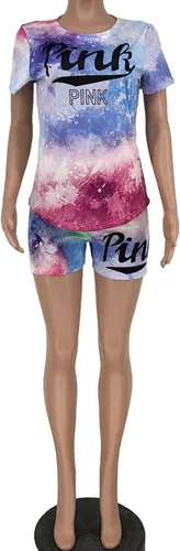 Vista 4 de Nhicdns Conjunto de 2 piezas para mujer, conjunto de pantalones cortos de verano con estampado casual de dos piezas