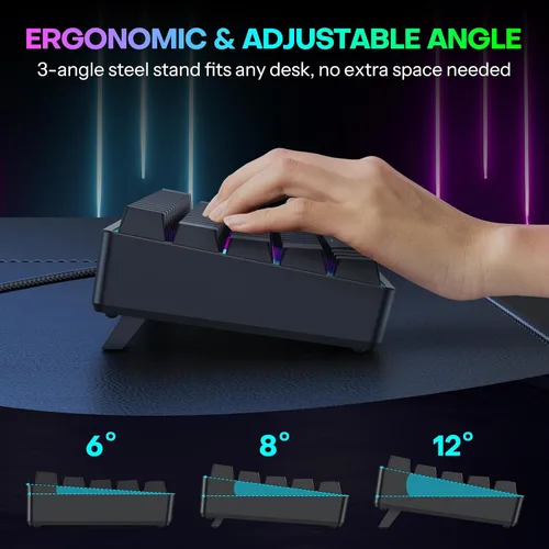 Vista 7 de TECURS Teclado mecánico compacto 60% para MacWindowsPC, ideal para oficina y juegos, teclado con cable retroiluminado RGB de 61 teclas