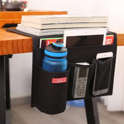 Vista 6 de Zafit Organizador de almacenamiento de mesita de noche, organizador de armario de mesa para mandos, teléfono, lentes (4 bolsillos, negro)