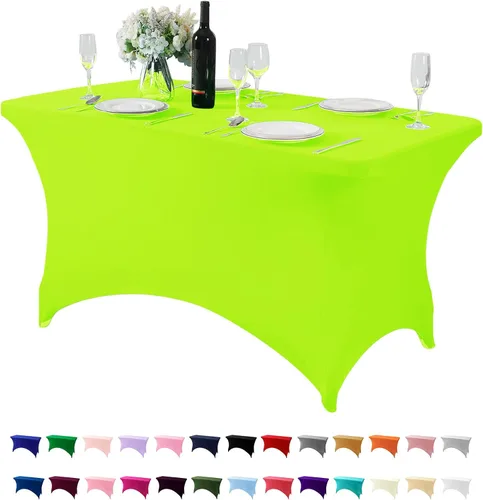 Vista 83 de Mantel de elastano para mesa de 6, 4 o 8 pies, universal, ajustable, para fiestas, banquetes, bodas y eventos, color verde manzana