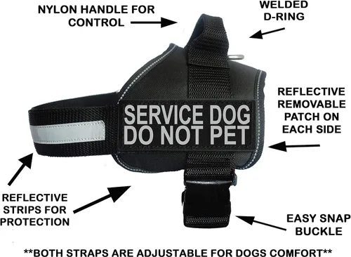 Vista 2 de Doggie Stylz El chaleco de arnés para perro de servicio viene con 2 parches reflectantes extraíbles para perros de servicio, no mascotas; mide al