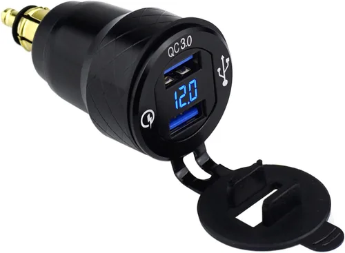Vista 12 de DIN Hella Plug to Dual QC 3.0 Cargador USB Adaptador de corriente con voltímetro e interruptor de encendido/apagado para BMW Ducati Triumph Dual QC