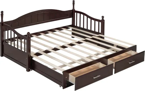 Vista 6 de Harper & Bright Designs Sofá cama individual de los años 80 y 90 con nido, base de cama extensible con 2 cajones de almacenamiento, cabecera Blanco