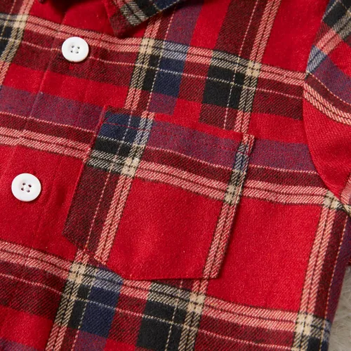 Vista 4 de PATPAT Conjuntos familiares a juego para mamá y yo, vestidos de falda y camisa a cuadros para parejas, conjuntos de manga larga con bolsillos