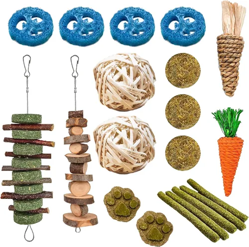 Vista 8 de JOR 20 accesorios para jaula de conejo, enriquecimiento de conejillo de indias, artículos esenciales de conejo, masticables de hámster para dientes