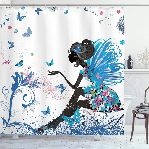 Vista 8 de Ambesonne Cortina de ducha retro, diseño clásico de rayas verticales, imagen, imagen antigua, obra de arte, juego de decoración de baño de tela