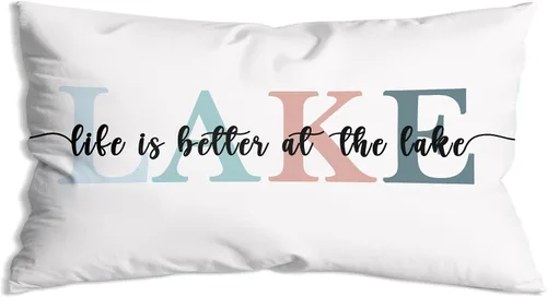 Vista 4 de Life is Better at The Lake - Funda de almohada de 12 x 20 pulgadas, decoración de casa de lago, regalos de granja, vacaciones de libertad, funda