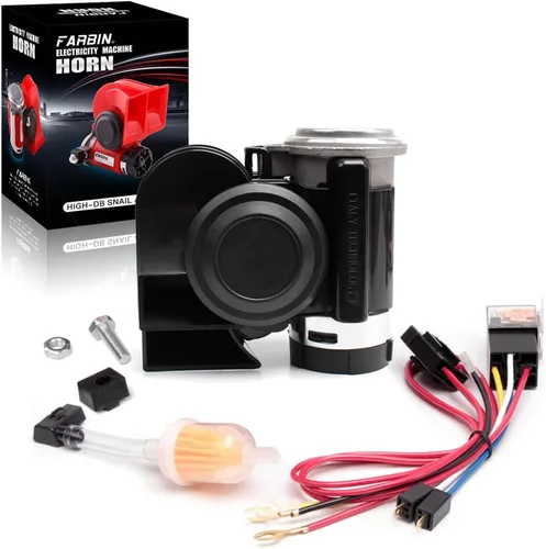 Vista 11 de FARBIN Bocina de aire para bocina de tren de coche para camiones, kit de bocina de coche ruidosa con botón Compact, blue, 12V 150dB loud, with