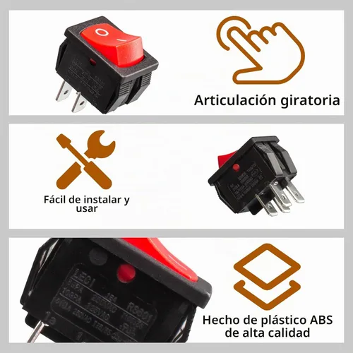 Vista 3 de Interruptor basculante de 8 amperios de 4 pines para aspiradora de tienda húmeda y seca, interruptor de encendido y apagado para aspiradora