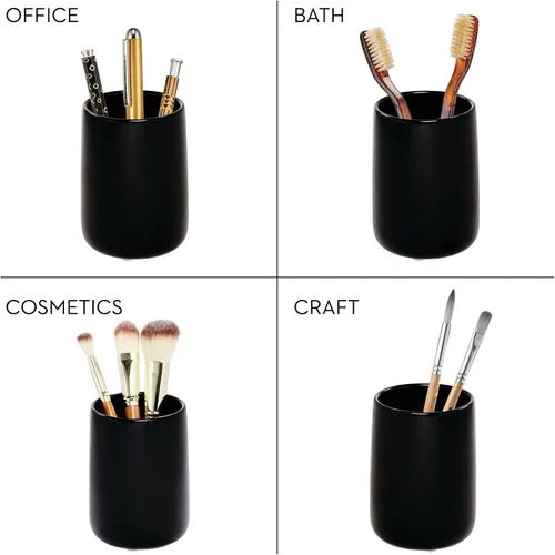 Vista 5 de iDesign Vaso de baño de cerámica para encimera o tocador, juego de 2 unidades, color negro mate