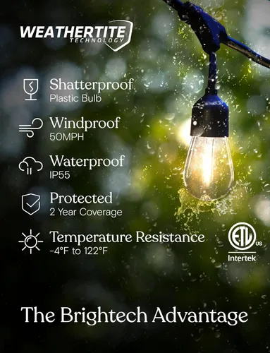 Vista 2 de Brightech Ambience Pro – Cadena de luces para exteriores con control remoto a energía solar con bombillas Edison – Luces de patio impermeables LED