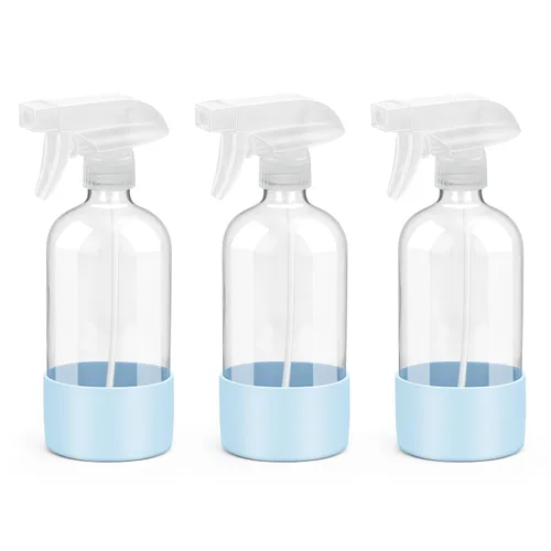 Vista 10 de Rionisor - Botellas de cristal con rociador con protección de manga de silicona, contenedores recargables vacíos de 16 oz, Negro, 1 paquete