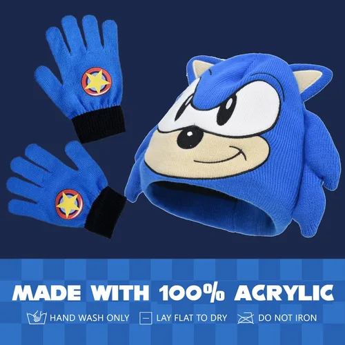 Vista 6 de Concept One Sonic The Hedgehog - Conjunto de gorro y guante, gorro y guantes de invierno de punto para niños