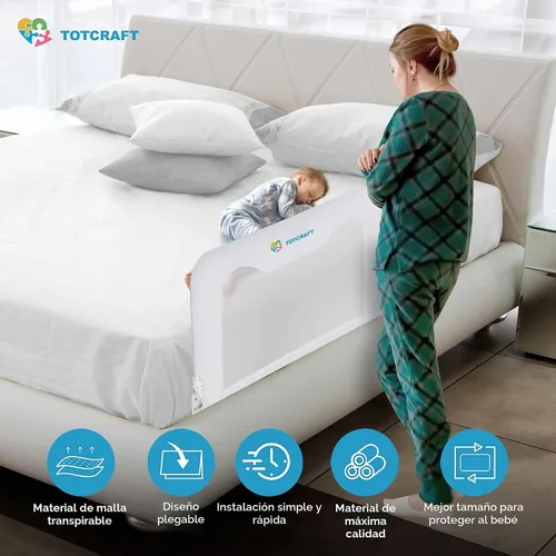 Vista 6 de TotCraft Rieles de seguridad de cama para niños pequeños, protector de riel de cama para Queen, King, tamaño matrimonial, cama de colchón individual