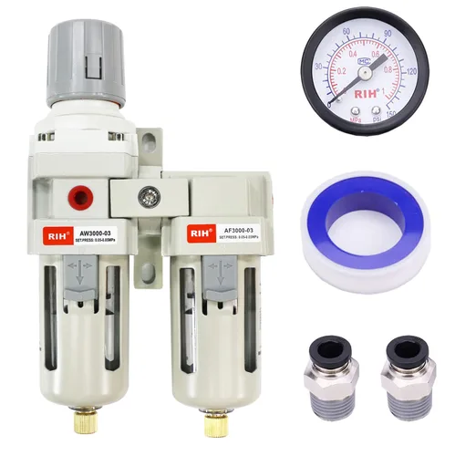 Vista 9 de RIH Sistema de secado de aire - Filtros de aire dobles NPT de 1/2 pulgada, filtro de partículas de 5 micras y regulador de presión de aire, calibre