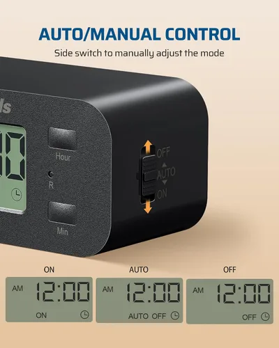 Vista 3 de DEWENWILS Temporizador Digital Programable de 24 Horas con 1 Enchufe con Conexión a Tierra, Temporizadores para Enchufes Eléctricos, Temporizador