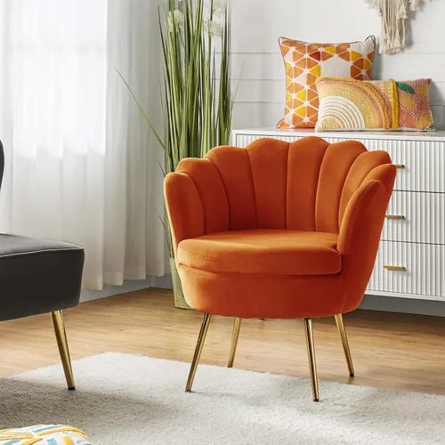 Vista 58 de HULALA HOME Silla decorativa moderna de terciopelo con respaldo en forma de concha, bonito sillón para sala de estar, dormitorio con patas doradas