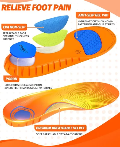 Vista 2 de Plantillas para fascitis plantar para hombres y mujeres, plantillas de soporte de arco alto para aliviar el dolor, plantillas extraíbles de más