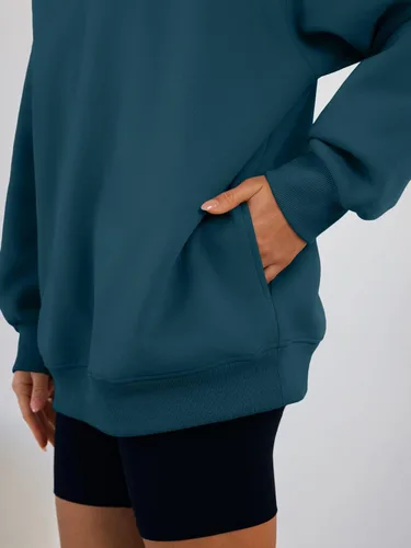 Vista 5 de Trendy Queen Sudaderas con capucha de gran tamaño para mujer, cómodas sudaderas de otoño a la moda 2025, trajes casuales de forro polar con bolsillos