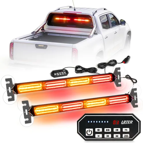 Vista 9 de Barra de luces estroboscópicas de advertencia intermitentes de emergencia de 2 x 17.7 pulgadas con controlador de pantalla digital, 20 patrones