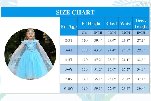 Vista 7 de Avady Girls Princess Costume for Frozen Elsa Birthday Party Halloween Christmas Dress Up Blue