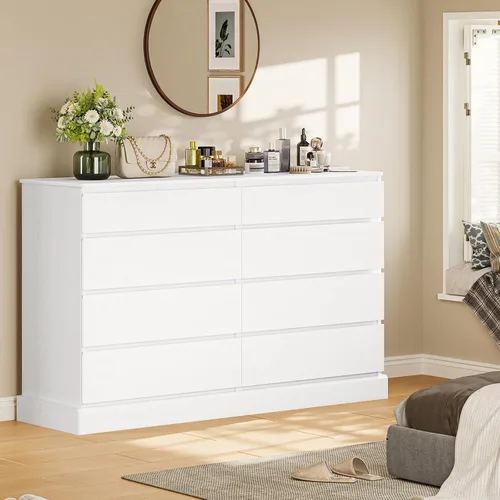Vista 9 de Hasuit Cómoda Blanca para Dormitorio, Cómoda Larga con 8 Cajones, Cómodas de Madera de 51.5''W Cofre de 8 Cajones, Armario de Almacenamiento de Ropa