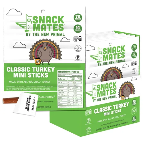 Vista 7 de Snack Mates de The New Primal, Barra de Pavo, Pavo 100% Natural, Snack para Niños con Alto Contenido de Proteínas y Bajo Contenido de Azúcar