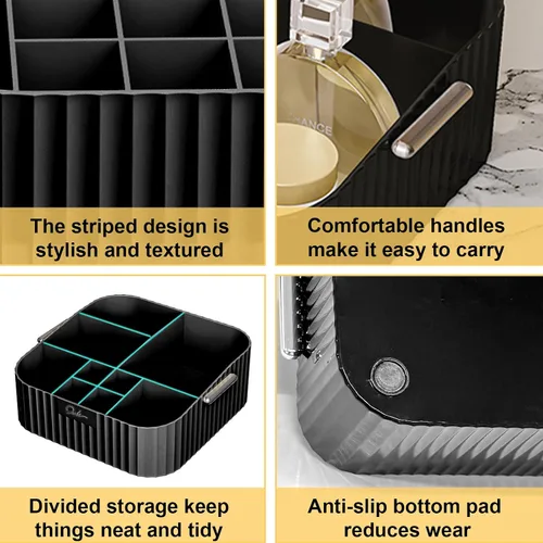 Vista 5 de DASITON Organizador de maquillaje acrílico, soporte para brochas de maquillaje con 9 ranuras, almacenamiento de maquillaje con asa, organizador