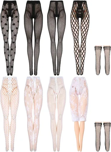 Vista 11 de Sotiff - 10 pares de medias de encaje para muñeca para ropa de muñeca Calcetines largos hechos a mano con patrones huecos de encaje, accesorios