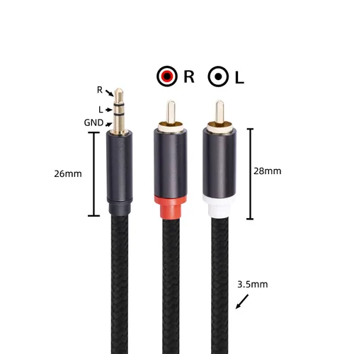 Vista 4 de Cable de 3.3 pies a RCA, chapado en oro, cable auxiliar estéreo de 1/8 macho a macho, adaptador divisor en Y para tabletas, altavoces, teléfonos