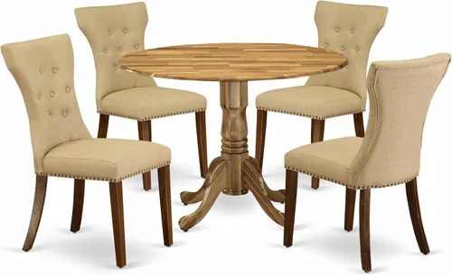 Vista 18 de East West Furniture DLGA3-AWA-03 - Juego de mesa de comedor de 3 piezas que contiene una mesa de cocina redonda con gotas y 2 sillas Parson, 42 x 42