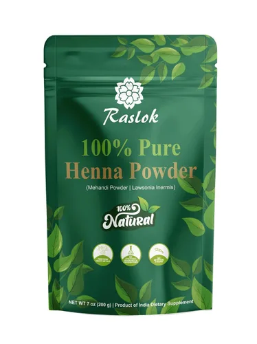 Vista 2 de Raslok Polvo de henna 100% puro – Lawsonia Inermis – Triple tamizado fino para el cuidado del cabello – Vegano – 7 oz
