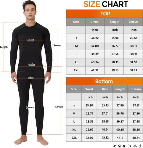 Vista 7 de CL convallaria 2 Pack Thermal Underwear for Men - Warm Fleece Lined Long Johns - Winter Gear Base Layer Tops & Bottoms Set