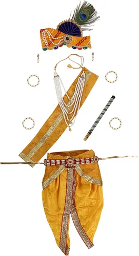 Vista 6 de Raj Fancy Dresses Vestido Shri Krishna para bebés niño y niña vestido Janmashtmi con Dhoti Dupatta vestido Kanha para 3 meses a 8 años
