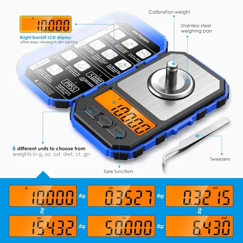 Vista 3 de AMIR Báscula digital de miligramo de 1.76 oz/0.00 oz, báscula portátil de joyería, báscula electrónica de bolsillo de alta precisión, LCD