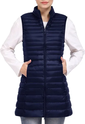 Vista 7 de ELFJOY Chaleco largo acolchado para mujer, chaleco de plumón largo ultraligero con cuello alto, chalecos negros para mujer, ropa de abrigo