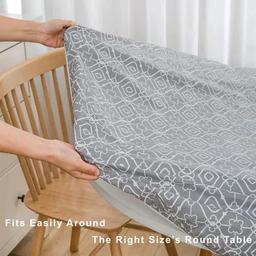 Vista 7 de LIBERECOO - Mantel redondo de vinilo ajustable con reverso de franela y borde elástico, impermeable, resistente a las manchas y lavable, cubierta
