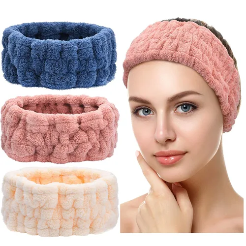 Vista 14 de Chuangdi Diadema de spa de 3 piezas para mujer, diadema de maquillaje facial, diadema de tela de rizo suave para lavar, máscara facial, regalos
