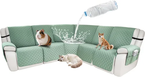 Vista 102 de Fundas impermeables para sofá reclinable seccional en forma de L, 7 piezas, antideslizantes, lavables, juego de fundas reclinables para mascotas