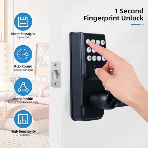 Vista 3 de Cerradura de puerta inteligente con huella dactilar sin llave: cerradura electrónica digital LORVIBO con código de contraseña, perilla de puerta