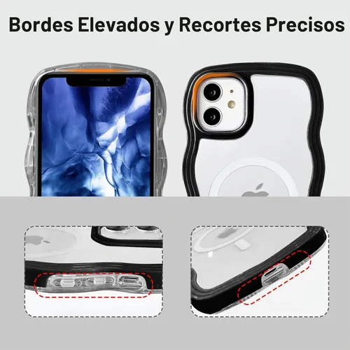 Vista 3 de QLTYPRI Funda magnética para iPhone 11 compatible con Magsafe, bonita funda transparente con marco de onda rizada para niñas y mujeres, parachoques