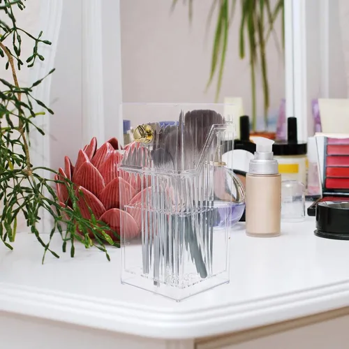 Vista 5 de SMASOLO Cosmetics Brush Holder Cup Makeup Vanity Organizer Dustproof Desktop Makeup Brush Storage Container Pen Holder for Bathroom Dresser