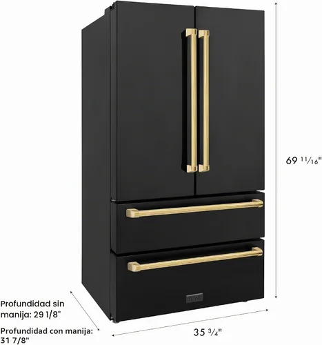 Vista 3 de Z Line Edición Autograph 36 pulgadas 22.5 pies cúbicos Refrigerador de puerta francesa de profundidad similar a cubierta con máquina de hielo